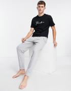 Threadbare T-shirt And Long Lounge Pant Set With Script Logo In Black And Gray