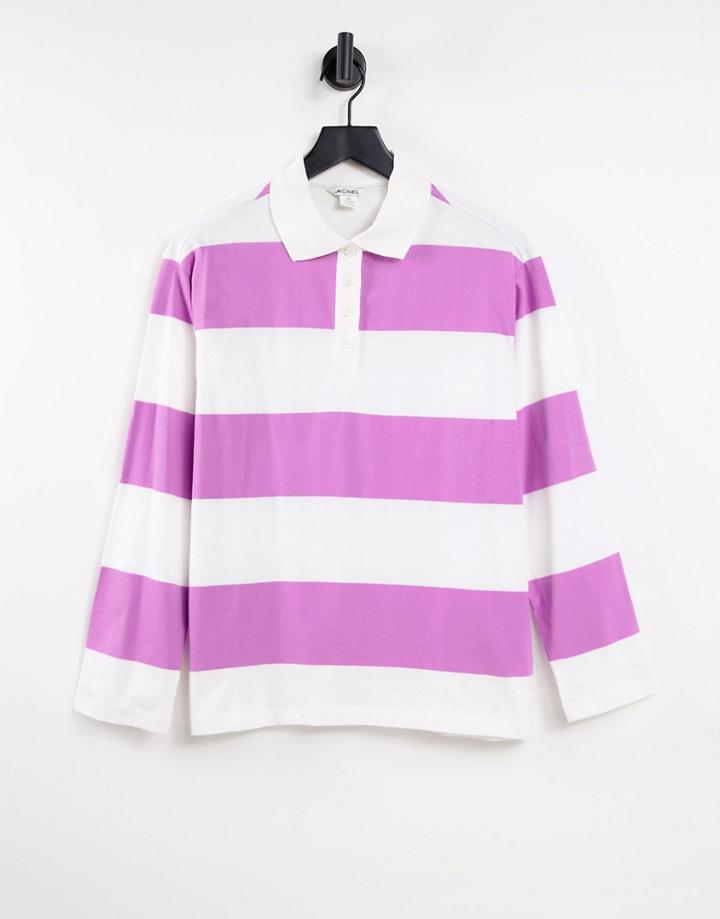 Monki Organic Cotton Rugby Polo Top In Pink