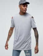 Asos T-shirt With Cut Out Shoulder Detail In Gray Marl - Gray