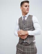 Asos Design Wedding Skinny Suit Vest In Camel Check - Brown