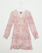 New Look Chiffon Tiered Mini Dress In Pink Ditsy Floral Print