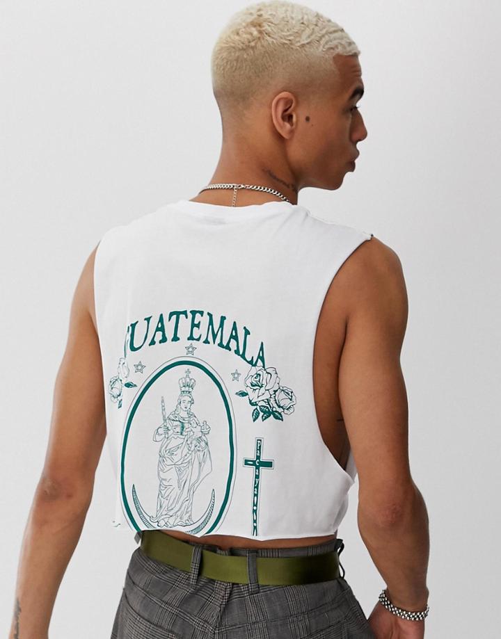 Asos Design Oversized Cropped Sleeveless T-shirt With Historial Print-white