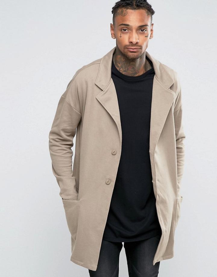 Asos Jersey Duster Jacket In Beige - Beige
