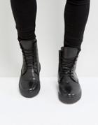 Zign Leather Smooth Wedge Lace Up Boots - Black