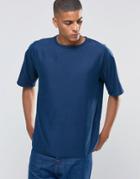 Adpt Crew Neck T-shirt In Woven Cotton Fabric - Navy