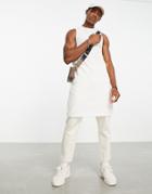 Asos Design Longline Waffle Tank Top In Cream-white