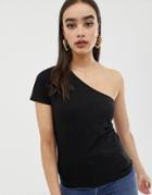 Asos Design One Shoulder T-shirt In Black