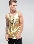 Asos Metallic Tank With 24 Carat Print And Extreme Racer Back - Gold