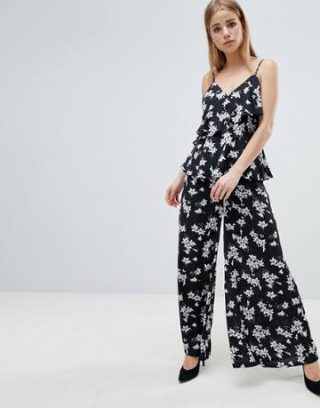 Angel Eye Floral Wide Leg Pants - Black