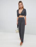 Prettylittlething Ditsy Floral Print Wide Leg Trousers - Navy