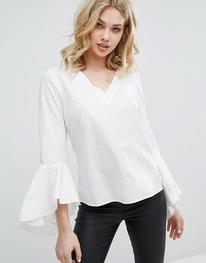 Vero Moda Fluted Sleeve Top - White