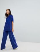 Ellesse Oversized T-shirt Co-ord In Velour - Navy