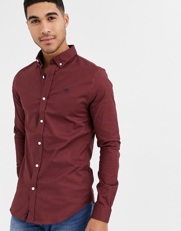 New Look Muscle Fit Oxford Shirt In Burgundy