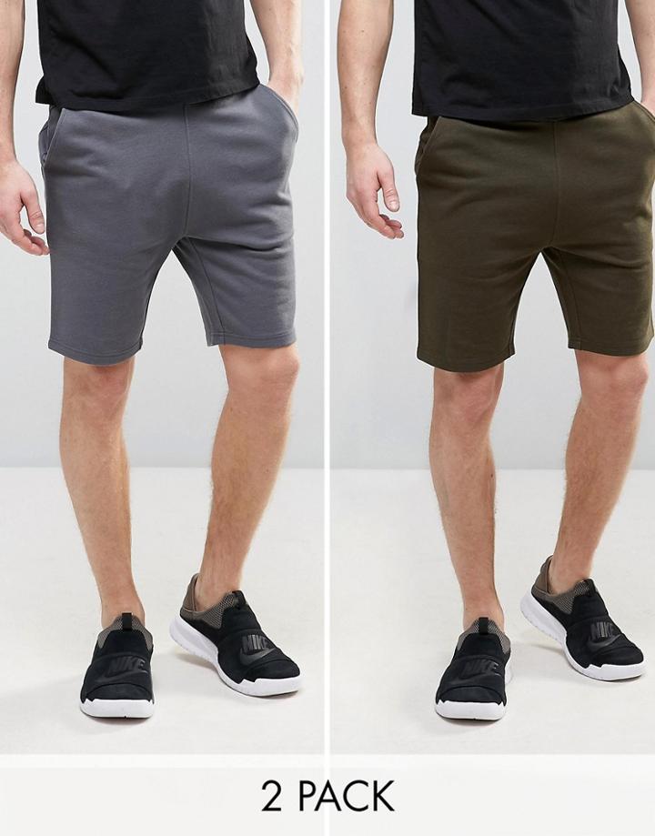 Asos Jersey Skinny Shorts 2 Pack Khaki/ Washed Black Save - Multi