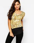 Versace Jeans Baroque Print T-shirt With Contrast Panel - Multi