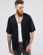Asos Black Shirt In Y Neck With Half Sleeves In Regular Fit - Black