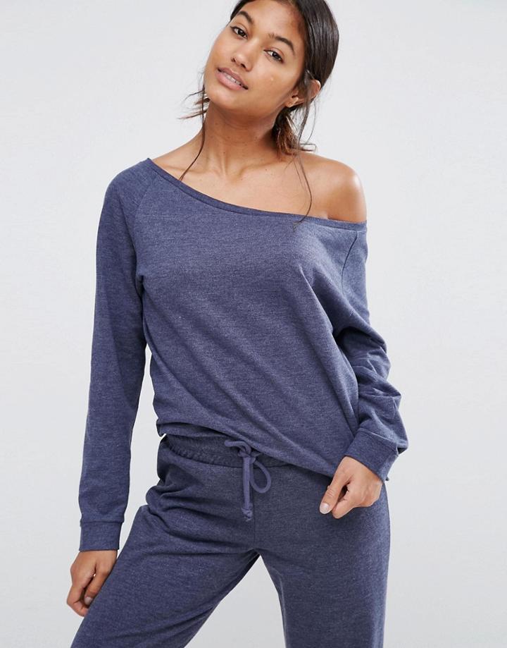 Asos Lounge Jersey Off The Shoulder Sweatshirt - Navy
