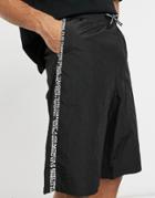 Asos Design Relaxed Shorts With Side Stripe & Text Print-black