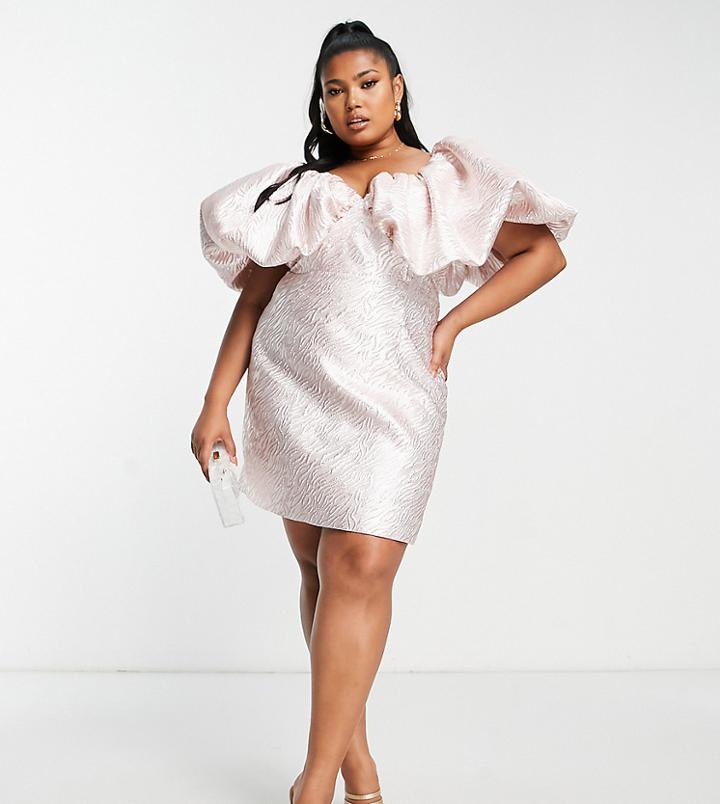Asos Luxe Curve Bubble Bardot Mini Dress In Jacquard-silver