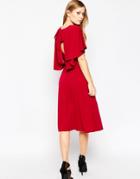 Asos Crepe Midi Dress With Soft Cape Back - Berry