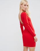 Forever Unique Gwyneth Long Sleeve Scoop Back Mini Dress With Embelishment - Red