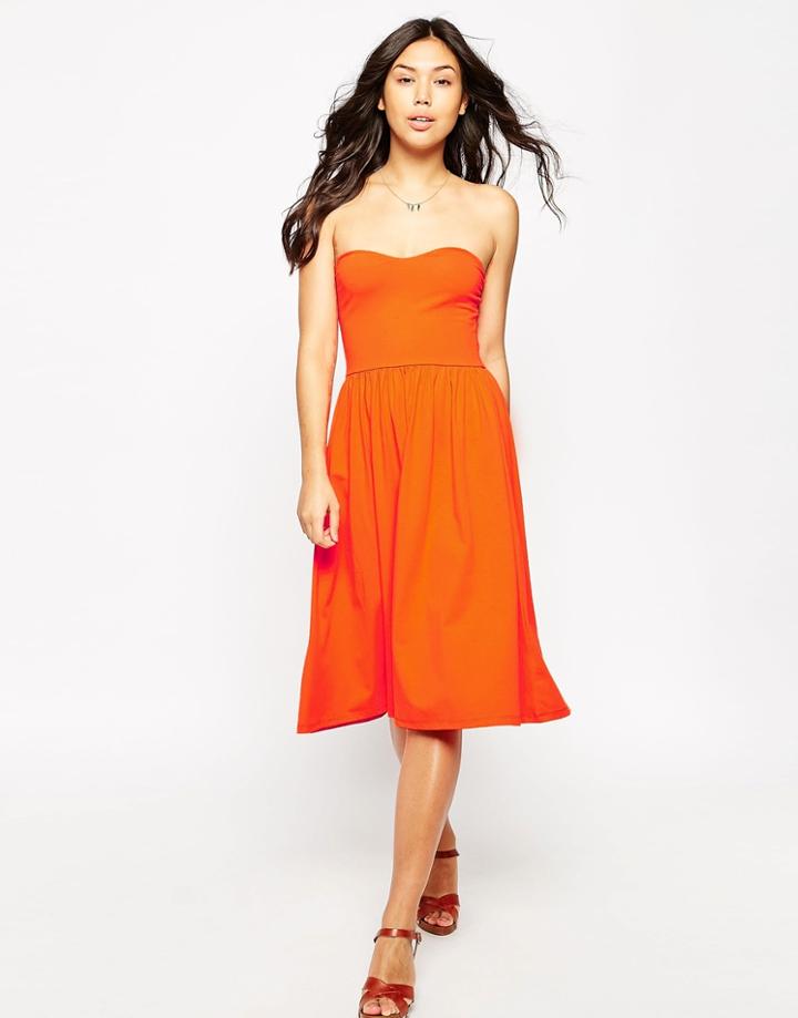Asos Bandeau Midi Dress - Orange