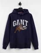 Gant Hoodie With Large Collegiate Tiger Logo In Navy