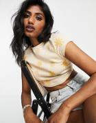 Asos Design Ribbed Top In Floral Jacquard In Buttermilk - Part Of A Set-neutral