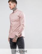 Noose & Monkey Skinny Smart Shirt With Point Collar - Pink