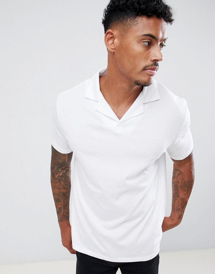 Asos Design Polo With Revere Collar In White - White