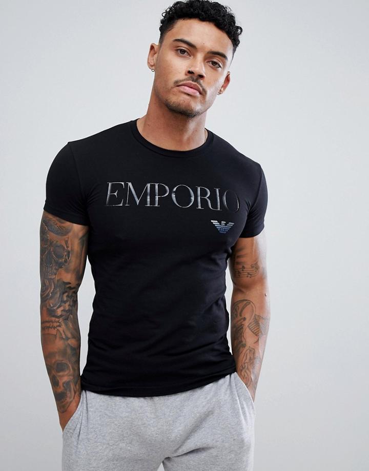 Emporio Armani Muscle Fit Large Logo T-shirt In Gift Box In Black - Black