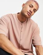 Asos Design Oversized Granddad Jersey Rib Shirt In Tan-brown