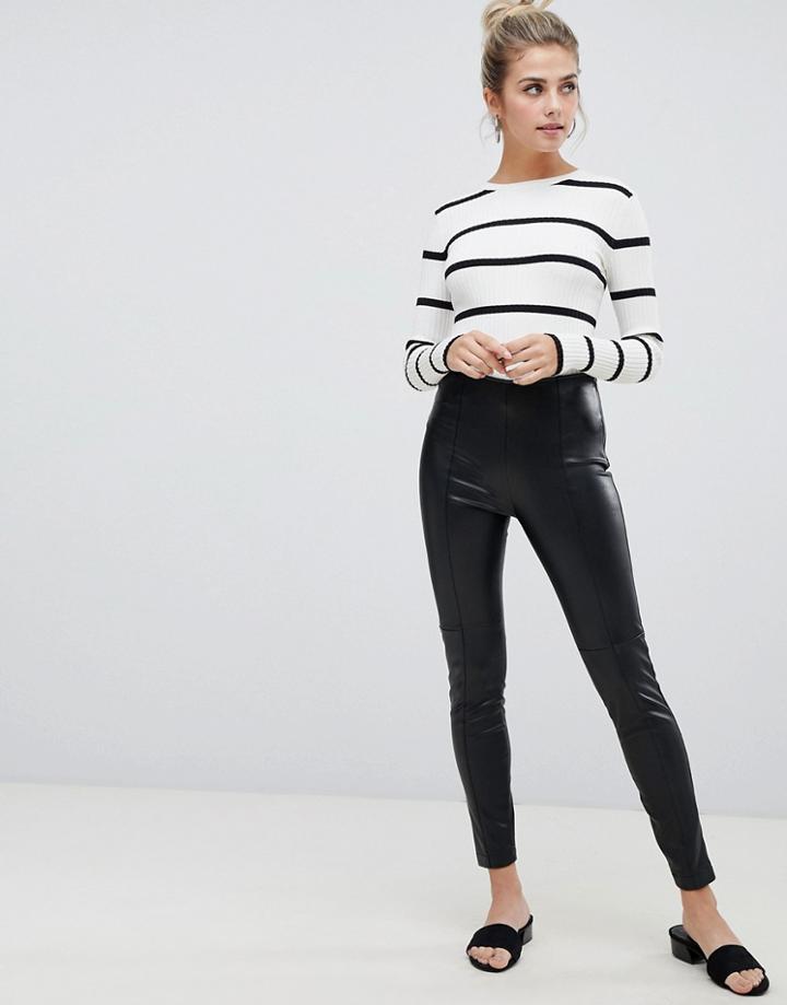 Bershka Faux Leather Legging In Black - Black