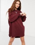 Asos Design Oversized Sweatshirt Smock Back Dress In Burgundy-red
