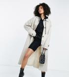 Asos Design Tall Longline Trench Coat In Stone-white