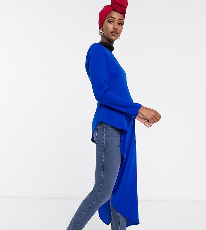 Verona Long Sleeve Top With Maxi Asymmetric Hem-blue