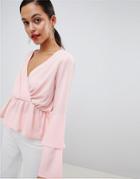 Outrageous Fortune Ruffle Sleeve Detail Top In Nude - Pink