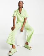 Monki Revere Collar Shirt In Green Gingham - Part Of A Set