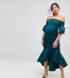 Asos Maternity Premium Bardot Bodycon Pephem Midi Dress - Green