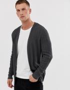 Asos Design Lightweight Cable Cardigan In Charcoal - Gray