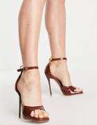 Simmi London Loop Trim High Heel Sandals In Brown Patent
