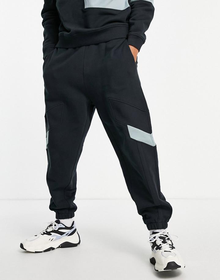 Asos Design Oversized Sweatpants With Tonal Panel Details - Part Of A Set-black