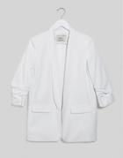 Stradivarius Ruched Sleeve Blazer With Embroidery In White