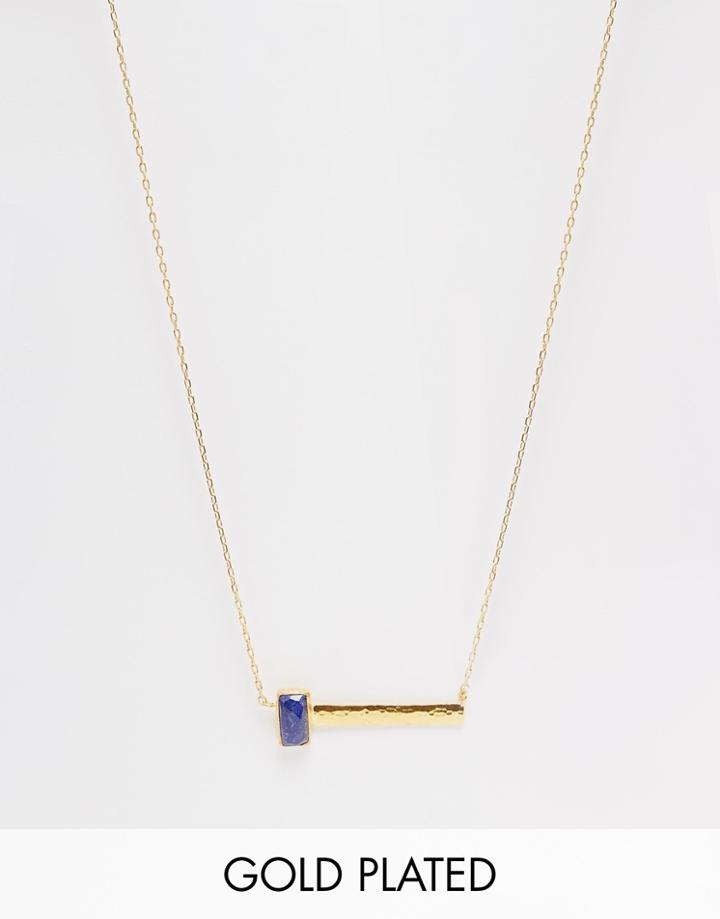 Ottoman Hands Lapiz Stone & Bar Necklace - Lapis