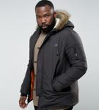 Brave Soul Plus Parka Jacket With Faux Fur Trim Hood - Black