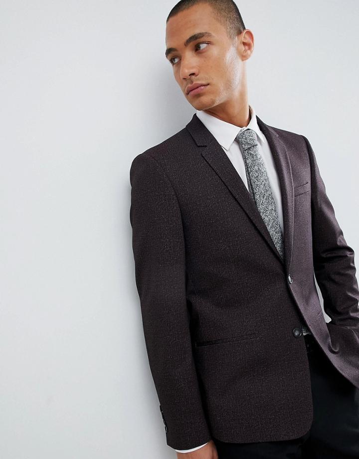 River Island Skinny Fit Jersey Blazer In Burgundy - Red