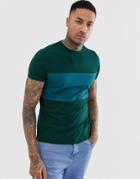 Asos Design T-shirt With Contrast Body Panel In Khaki-green