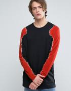 Asos Longline Long Sleeve T-shirt With Tie Dye Sleeves - Multi