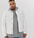 Asos Design Plus Denim Jacket With Purple Stripe In White - White