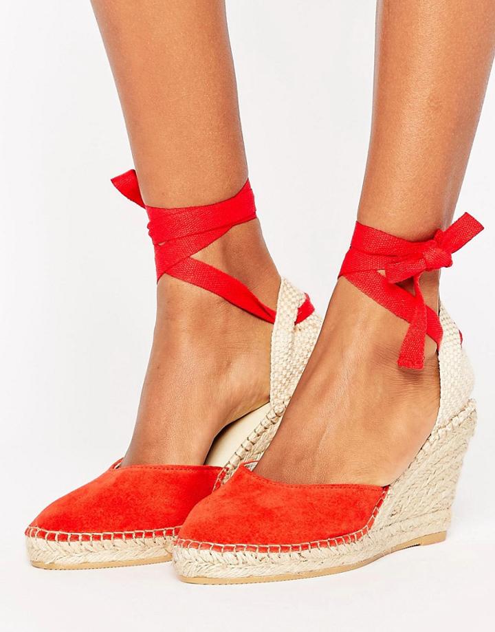 Park Lane Suede Tie Ankle Espadrille Wedge - Red